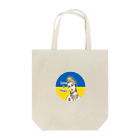 諭苑のSUZURI店のLove＆Peace観世音菩薩ウクライナ国旗背景 トートバッグ