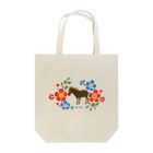 poniponiの馬と鮮やかな花 トートバッグ