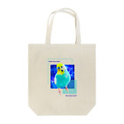 むーむー小屋のちびちゃんです！　セリフ付き青背景 Tote Bag