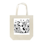 くつろぎ堂☆ネコにゃん☆イヌわんの**お花の子犬のチワワ**モノクロ Tote Bag