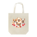 SANKAKU DESIGN STOREのお花の似合う小さい犬たち。 Tote Bag