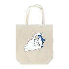 青い積み木 と 指の先のペンギンと挟む手 Tote Bag