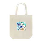 meke flowersのマリンブルーローズのおしゃれな花柄 トートバッグ