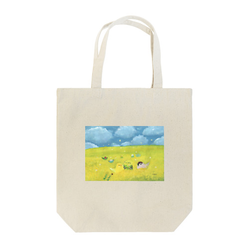 菜の花畑インコたち Tote Bag