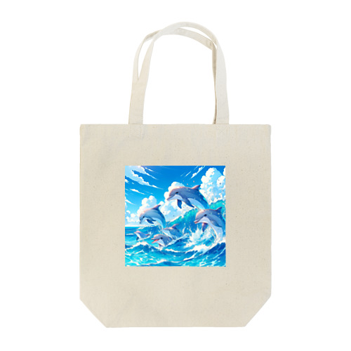 海で遊ぶイルカたちの楽しい風景 Tote Bag