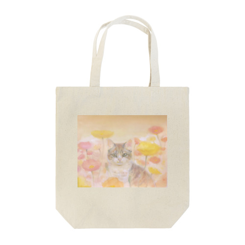 子猫と花 トートバッグ