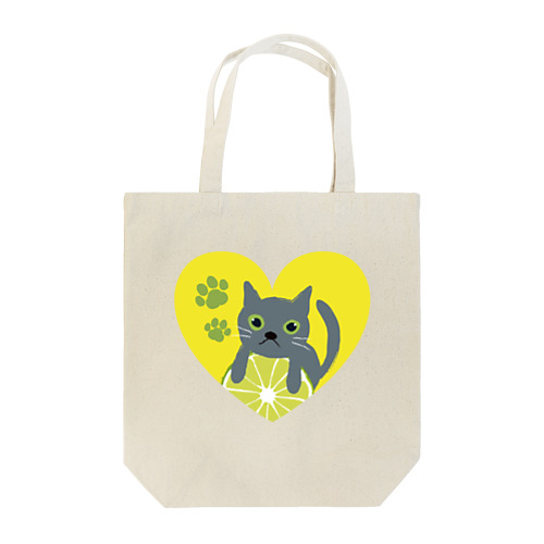 グレ猫のハートエコバッグ（イエロー） Tote Bag