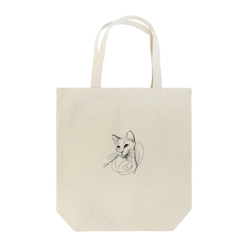 line drawing white cat Tote Bag