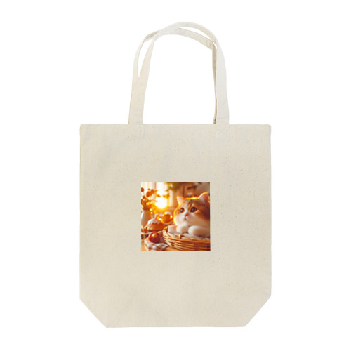 かわいい猫と日の出のイラスト トートバッグ