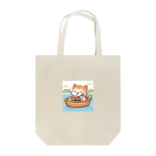 子猫が船で美味しいお魚食べたよ Tote Bag