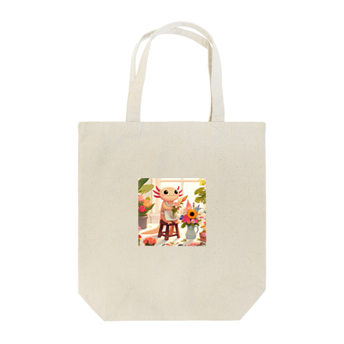 フラワーアレンジメントをしているかわいいウーパールーパー Tote Bag