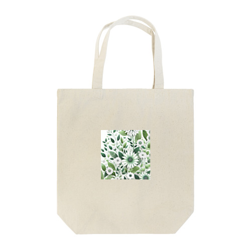 数学的で洗練されたデザインの白と緑の花 トートバッグ