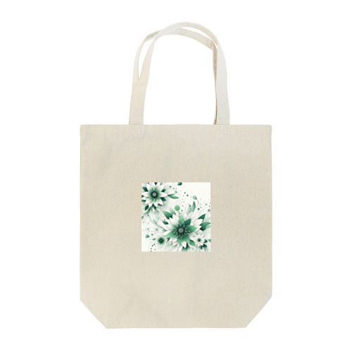 数学的なデザインを持つ緑と白の花 Tote Bag