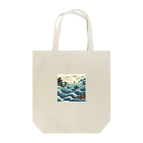 波打ち際に立つ浮世絵 Tote Bag