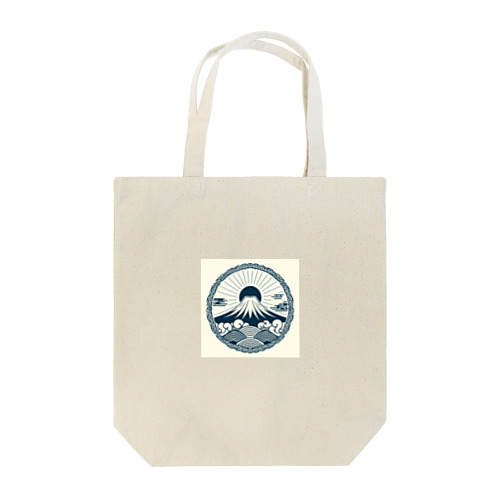 Minimalist Traditional Japanese Motif Featuring Mount Fuji and Seigaiha Patterns Tote Bag