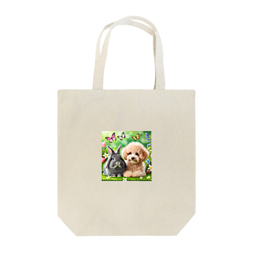 うさぎのネザーランドドワーフと犬のトイプードル Tote Bag