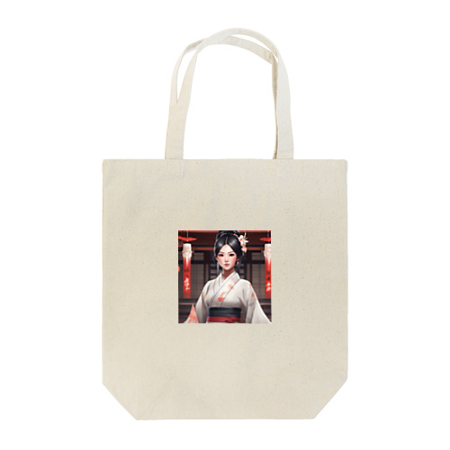 黒髪の美しいポニーテール姿の巫女さん Tote Bag