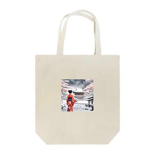 和服女性と雪景色 Tote Bag