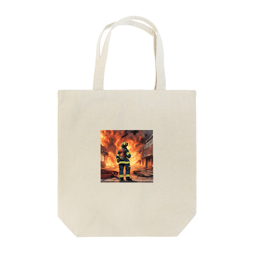 火災現場の勇敢な消防士のグッズ Tote Bag