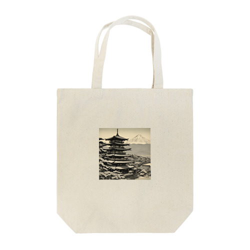 モノクロ山と寺 Tote Bag