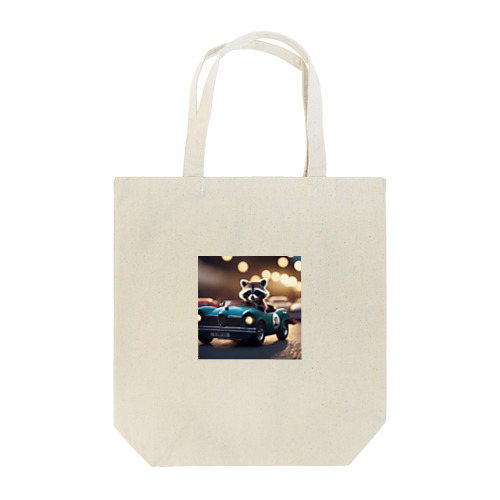 カーレースに参加しているアライグマ Tote Bag