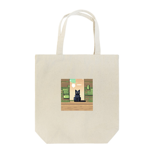 街中でたたずむ黒猫 Tote Bag