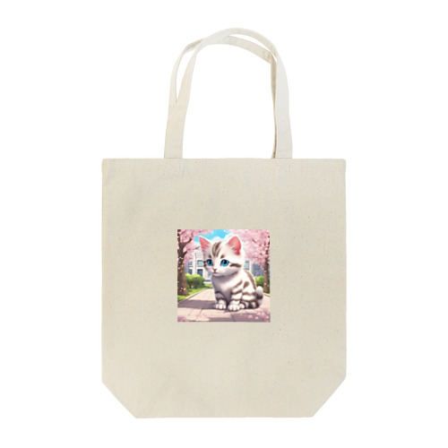 春と桜と虎縞白猫08 Tote Bag