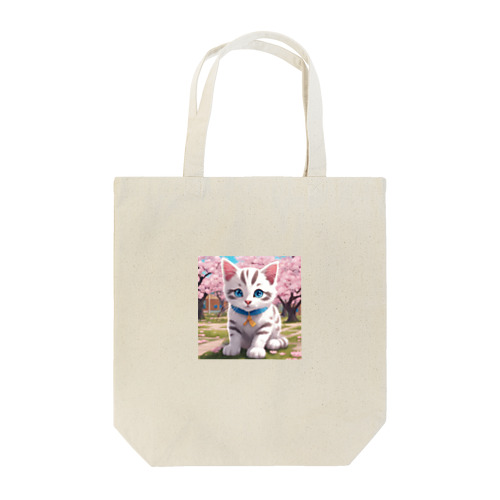 春と桜と虎縞白猫02 Tote Bag