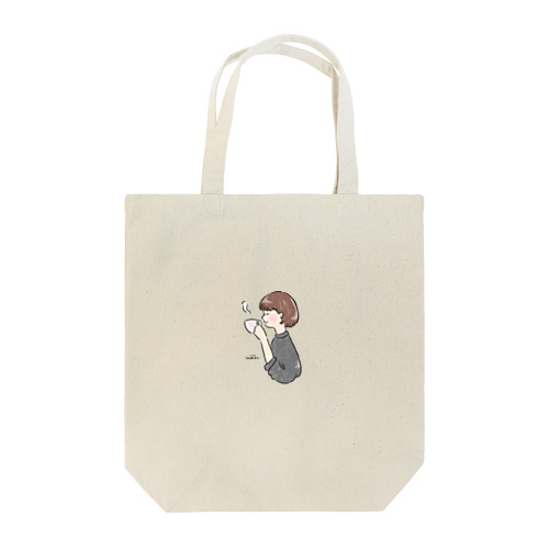 ほっとひと息つく女の子　グレー Tote Bag