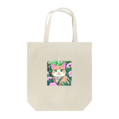 アニメ調・花畑の猫 Tote Bag