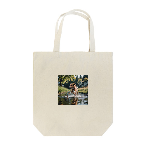 水辺を走る犬 dog runnning on the water Tote Bag