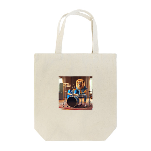 音楽スタジオでドラムを華麗にたたくライオン③ Tote Bag