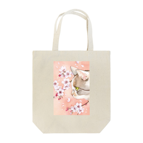 桜と三毛猫 トートバッグ