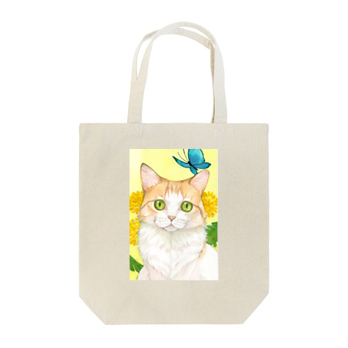 タンポポと白茶猫 Tote Bag