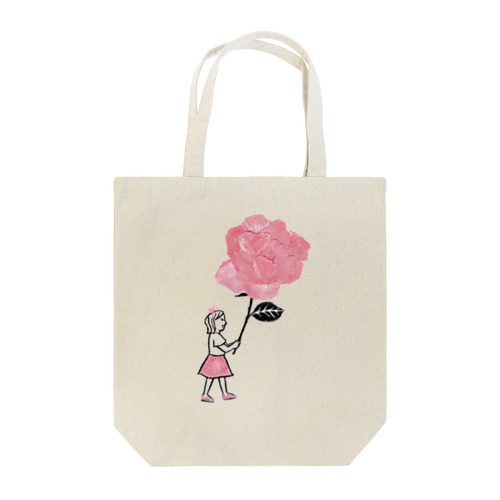 バラを持つ女の子 トートバッグ