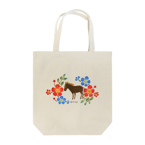馬と鮮やかな花 トートバッグ