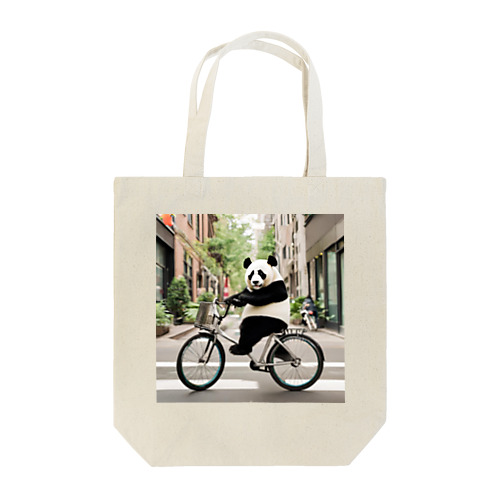 街の中を自転車で走るパンダ Tote Bag