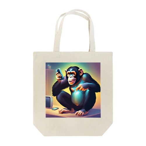 スマホを楽しむチンパンジー Tote Bag