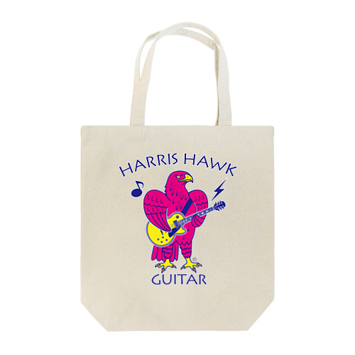 ハリスホーク・ギター・鷲・鷹・ピンク・音楽・モモアカノスリ・なつく・ペット・狩り・Harris Hawk・イラスト・Guitar・絵・鳩よけ・鳥・猛禽・タカ目タカ科・オリジナル作品(C) Tote Bag