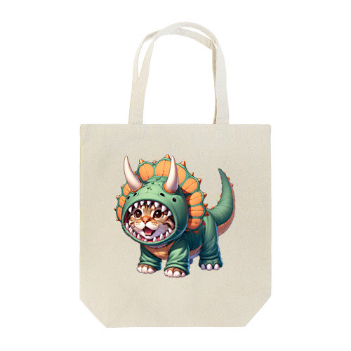 トリケラトプスのフードを被った子猫 Tote Bag