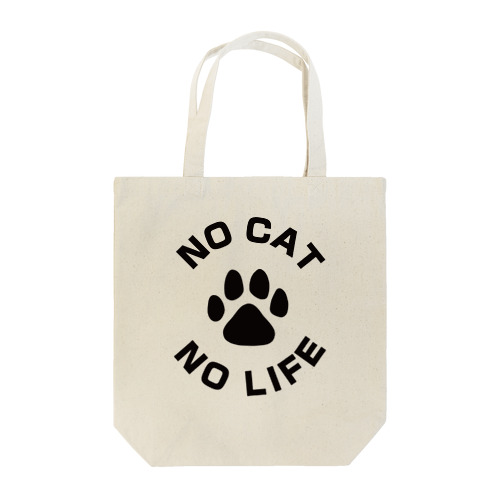 NO CAT NO LIFE 肉球 黒 バックプリント Tote Bag