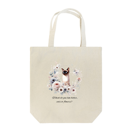 シャム猫と花  Tote Bag