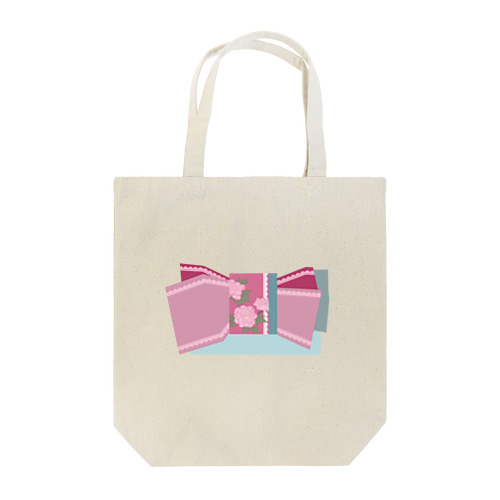 帯柄 水色×ピンク Tote Bag