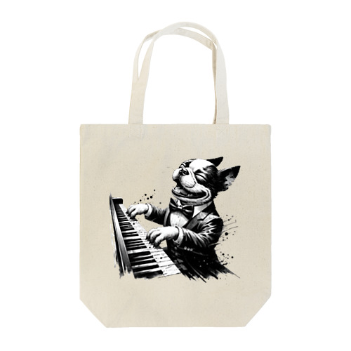 Boston terrier plays(ピアノ2) Tote Bag
