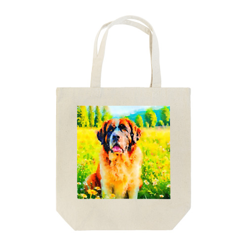 水彩画の犬 花畑のセントバーナードのイラスト Tote Bag