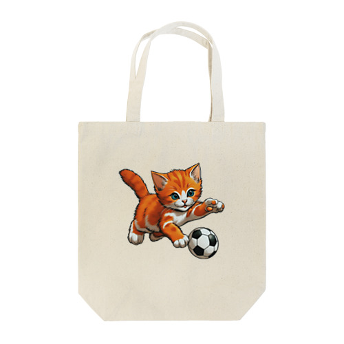 サッカーを楽しむ猫 トートバッグ
