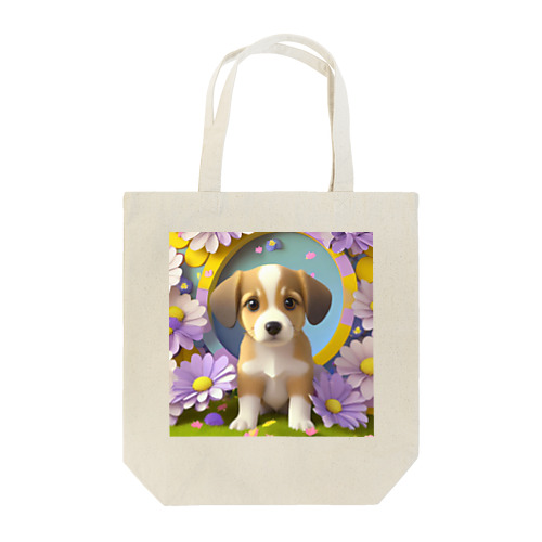 陽気な子犬と春の花々 Tote Bag