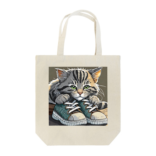 スニーカーと虎縞灰猫02 Tote Bag