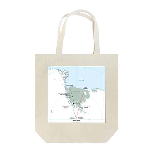 The routes to the South Pole taken by Scott (green) and Amundsen (red), 1911–1912. Tote Bag