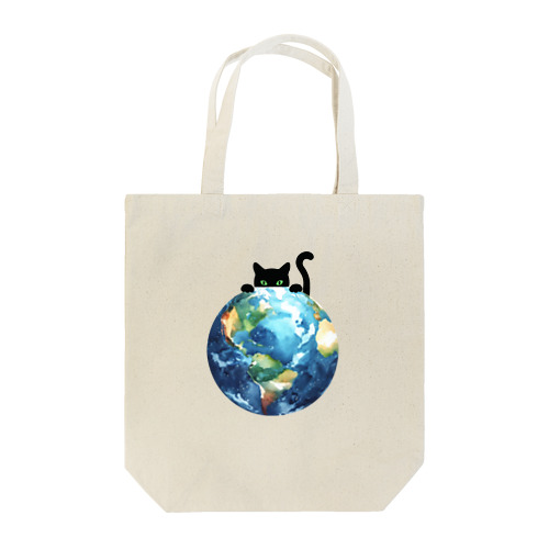 地球と黒猫 トートバッグ